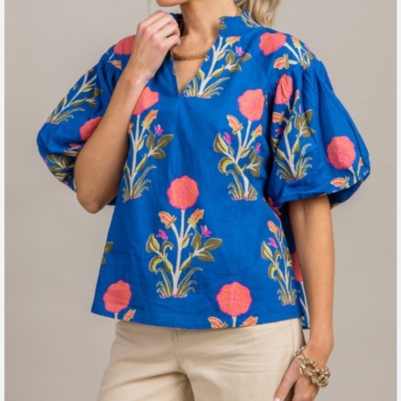 THML Tops - THML Blue and Pink Floral Blouse